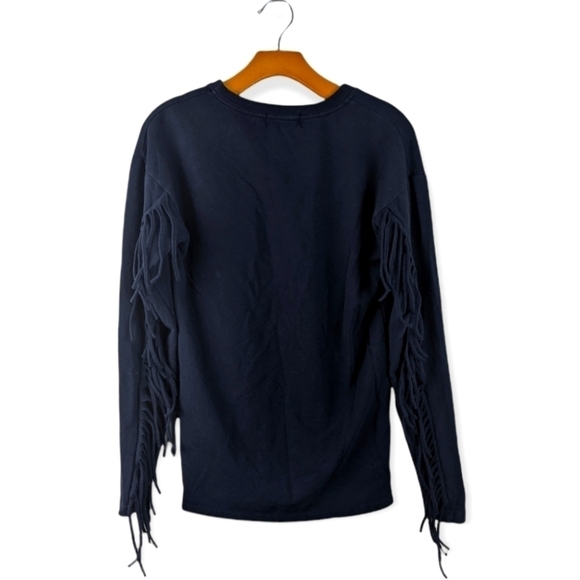 Soul Cycle Fringe Sleeve Sweatshirt Black Sz XS Skull Cross Bones Athletic Gym - Picture 5 of 6